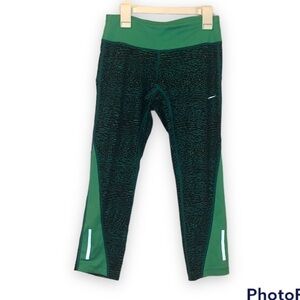 NIKE Womens Dri Fit Running Mint/Turquoise Animal Print Capri Leggings Size XS
